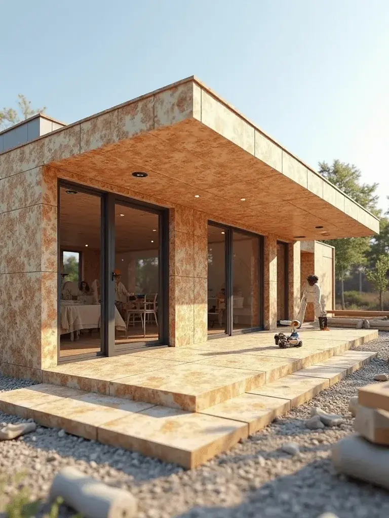 Casa de madera con panel SIP integrada en el paisaje natural con paneles solares